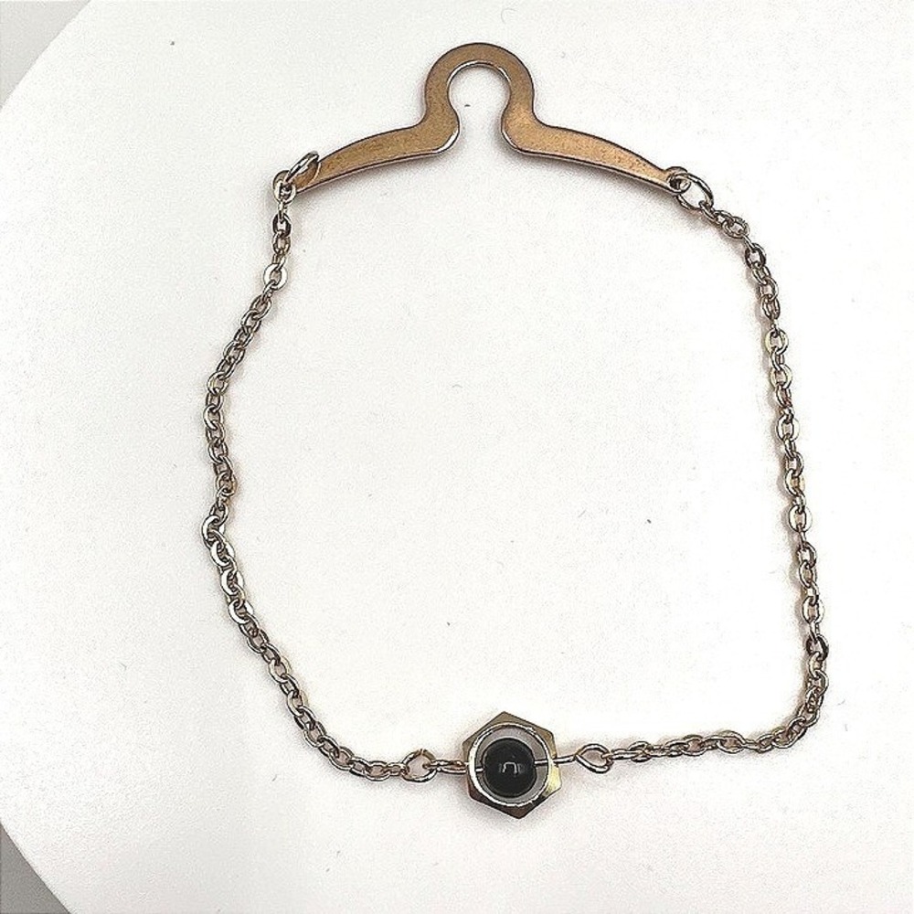 Unbranded Bracelet Vintage 90s Women 7.5 Gold Hexagon Black Bead Station